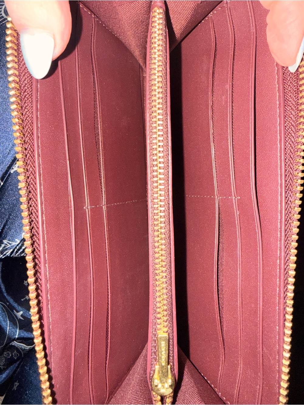 Coach Burgundy Accordion Zip Wallet with Gold Accent - Picture 5 of 7